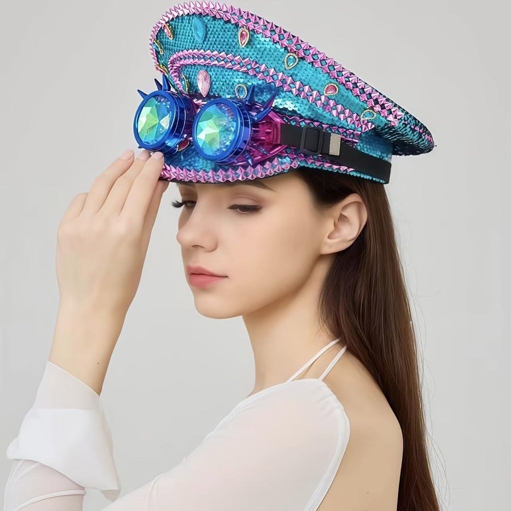 Chapeau marin à rivets pour événements décontractés et formels avec strass cloutés pour cosplay, festival de musique, accessoires de jeu de rôle