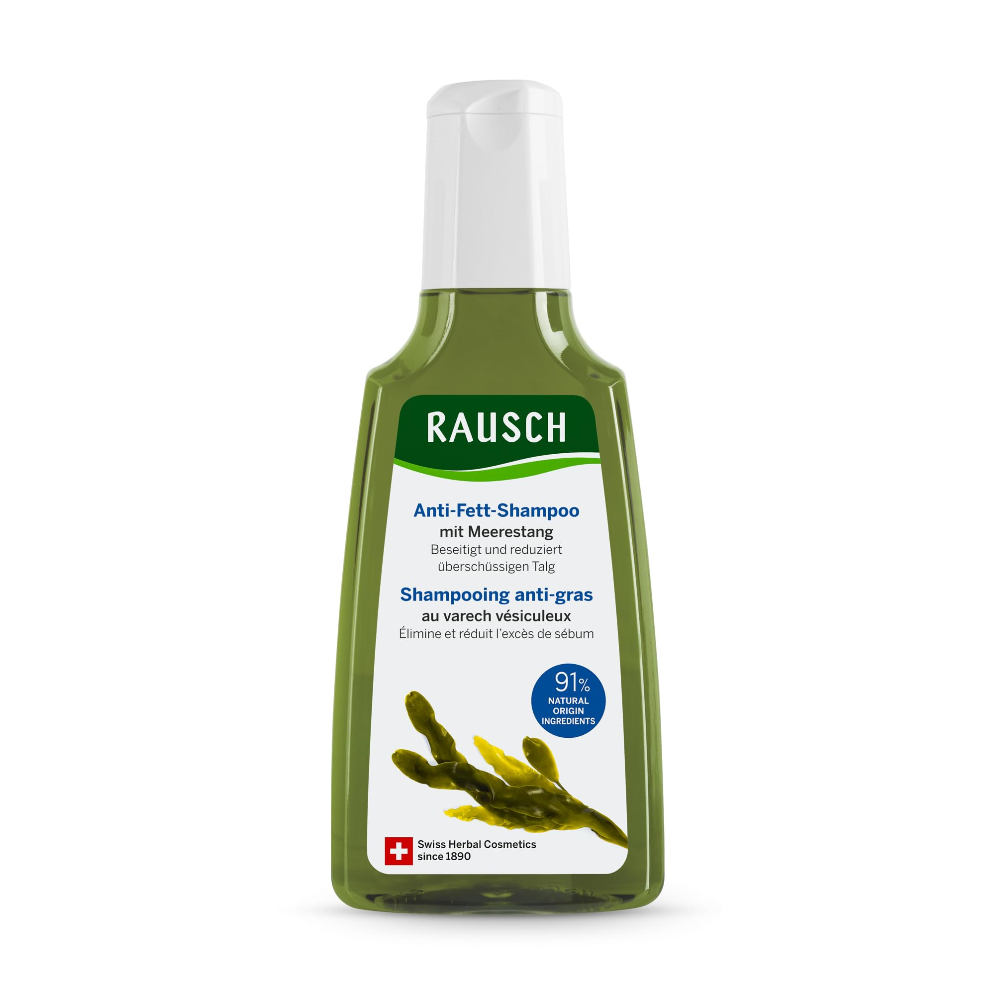 Rausch Degreasing Shampoo with Seaweed, Reduces Excess Sebum, Silicone-Free, 91% Natural Ingredients, 200ml