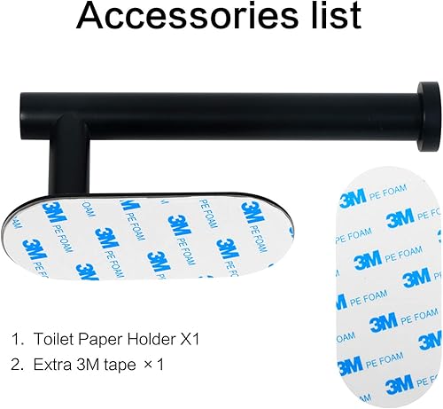 Miniatura 7 de HouseAid Soporte de papel higiénico autoadhesivo para baño, soporte para rollo de papel higiénico de acero inoxidable, sin perforaciones, negro mate