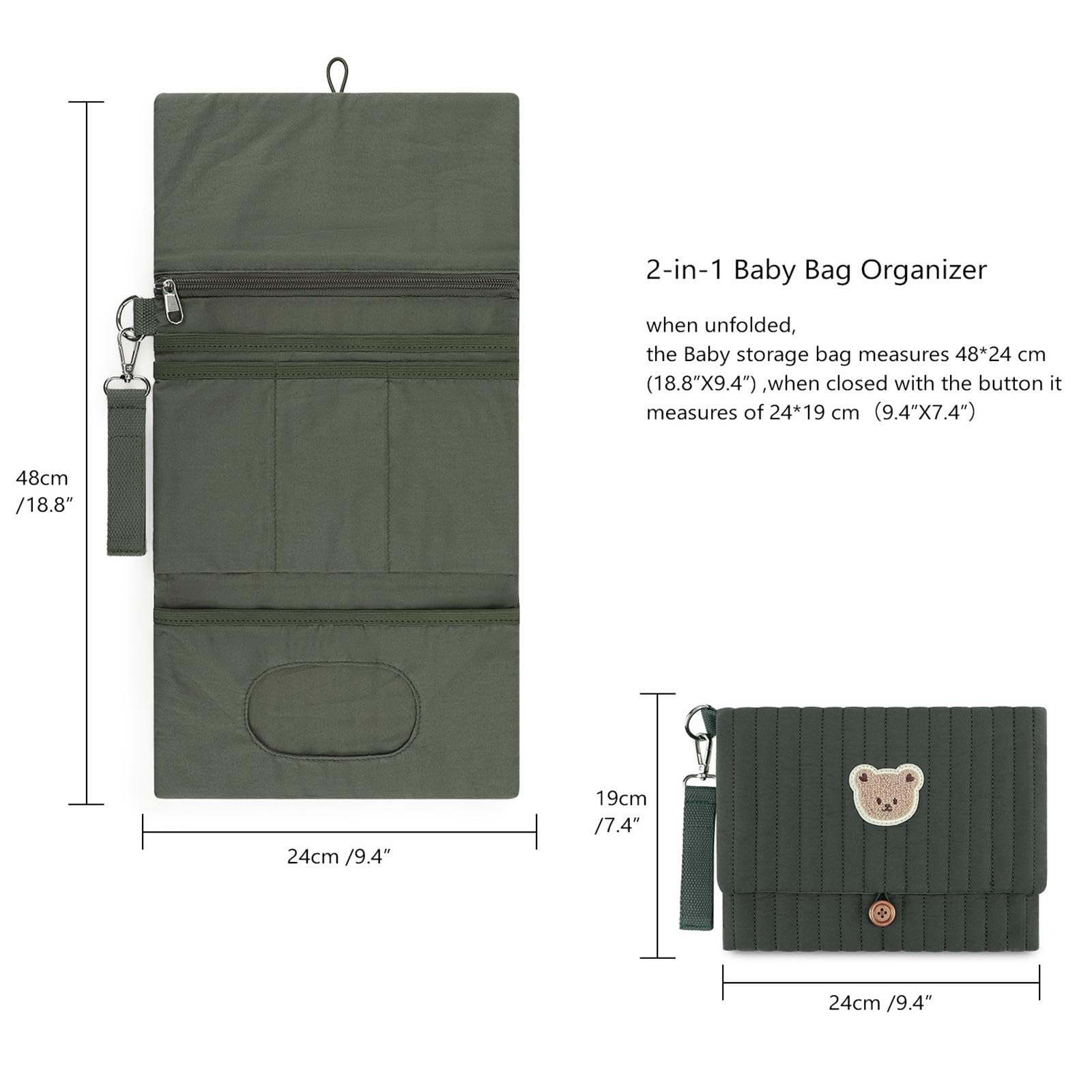Borsa Organizer Pieghevole per Pannolini in Tessuto, Borsa da Viaggio Multifunzionale per Pannolini per Campeggio, Verde