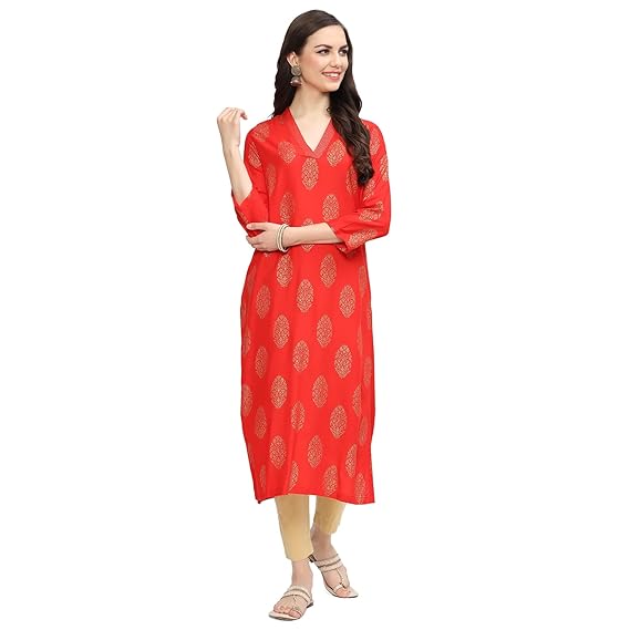 BIBA Women Rayon Straight Fit Liva Printed Kurta