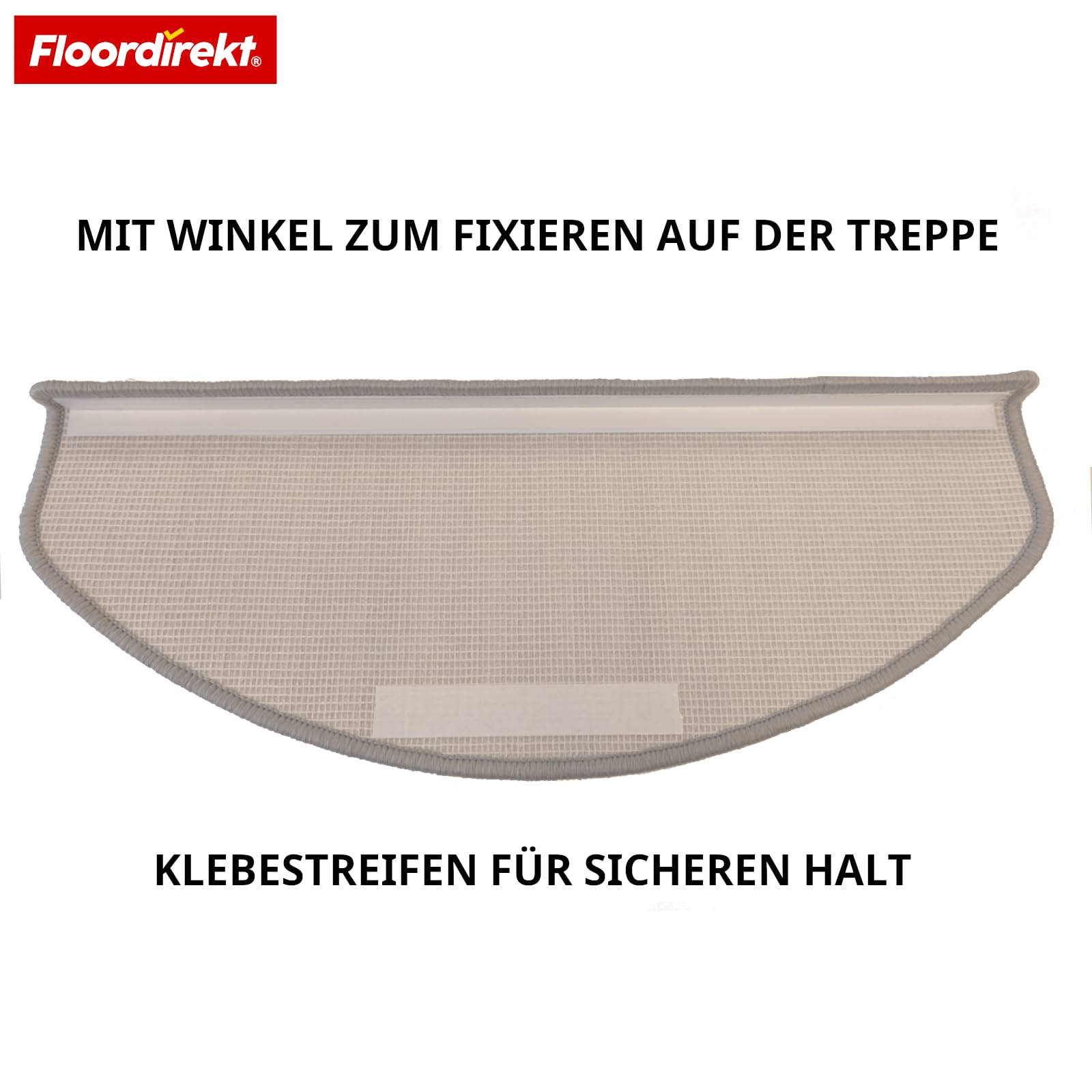 Floordirekt Treppenstufen Matten Wien Silbergrau – 1 Stück, halbrund 25×65 cm – rutschfest & selbstklebend – Treppenteppich Schutzmatten für sicheren Tritt
