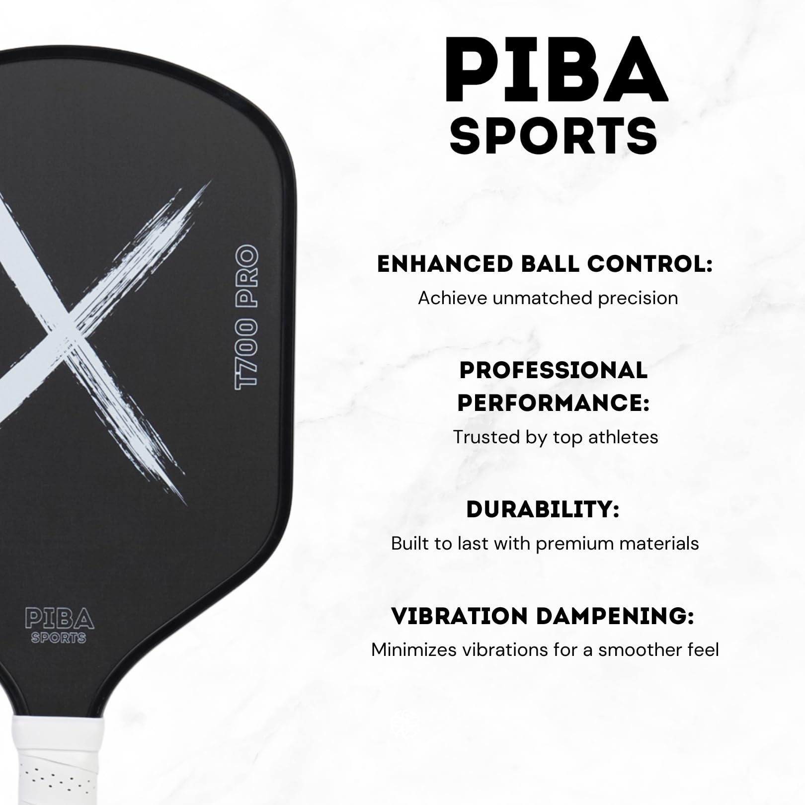 PIBA Sports PRO Pickleball Racket, T700 Carbon, 16 mm Honeycomb, Brushed Surface for Top Spin Extended Handle - Image 2