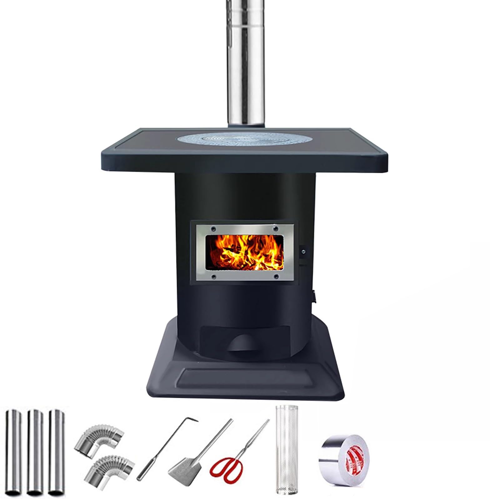 Stufa a Legna con Forno, Stufe a Legna, Utilizza Legna da Ardere, Pellet, Carbone, Fornelli da Campeggio per Cucinare, Cuocere al Forno e Uso di Emergenza