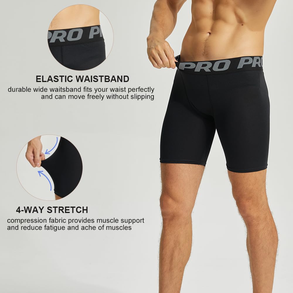LANBAOSI 3 Piezas Pantalones Cortos de Compresión Hombre Running Gimnasio Transpirable Secado Rápido