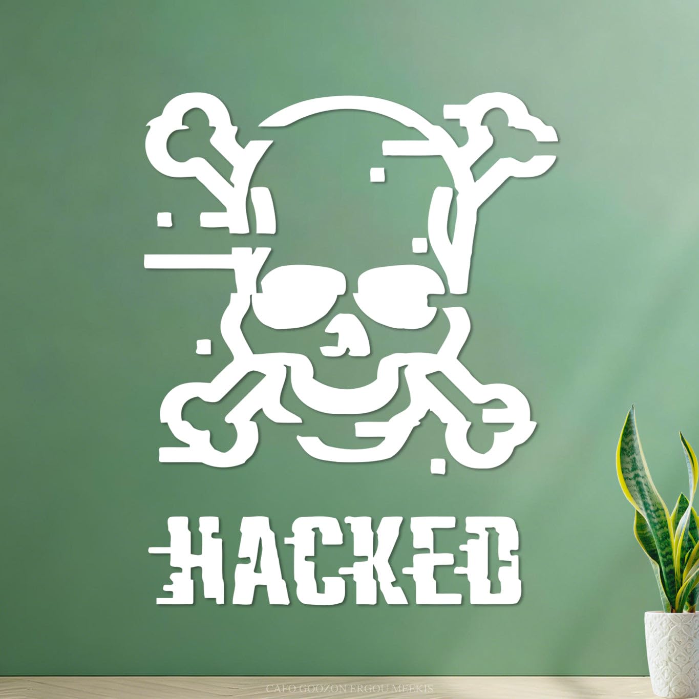 Fine Carving Stickers Skeleton Skull Bones Hacker Hacked Word Computer 68x84.3cm Multiple Size Options White
