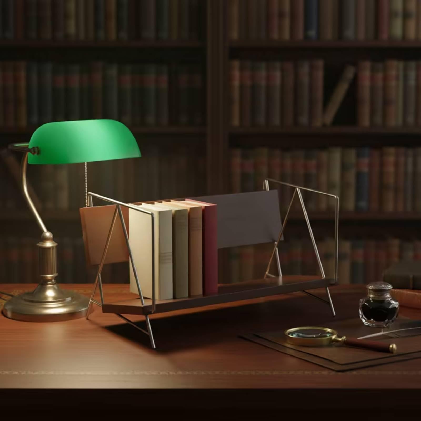 Organizzatore da Scrivania con Ripiani Compatto Scaffale da Scrivania Robusto Libreria Tavolo per Studenti, Nero