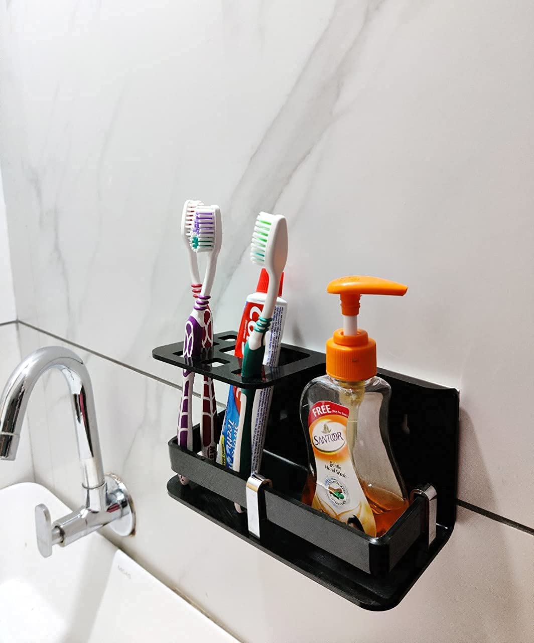 McMus Wall Mounted self Adhesive Acrylic Tooth Brush, Toothpaste Holder Stand, Toothbrush Tumbler, Toothpaste for Bathroom Stand Organizer Rack for Bathroom (White) (B098FC22R5) Amazon Price History, Amazon Price Tracker