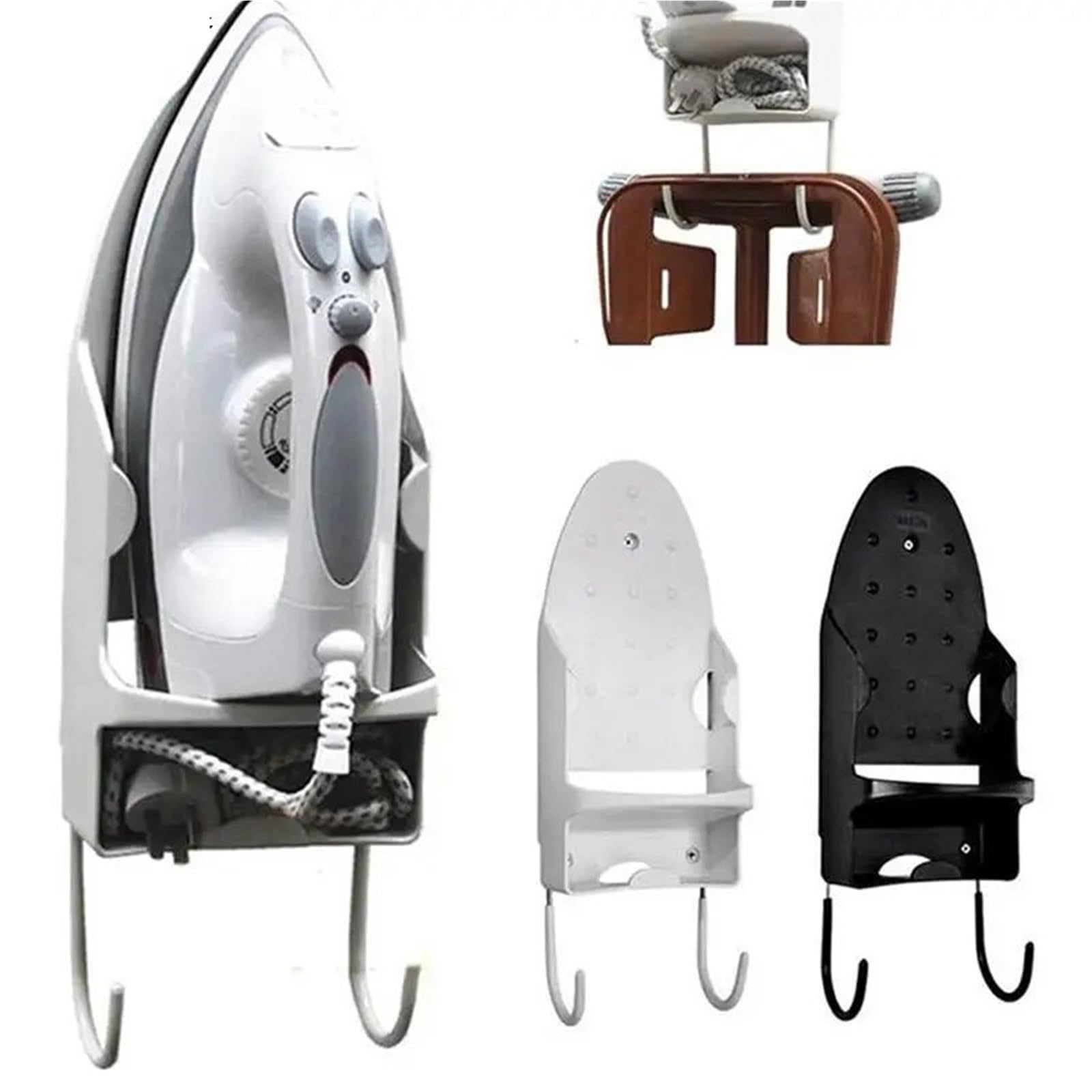 Supporto for ASSE da Stiro Montato a Parete for Porta Hotel Ferro Elettrico for Uso Domestico Appendiabiti for asciugacapelli per Lavanderia | Black