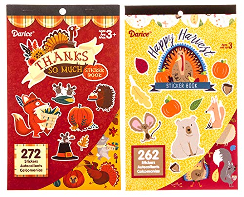2 Thanksgiving Fall Harvest Theme Sticker Books for Kids with a Total of 534 Assorted Stickers