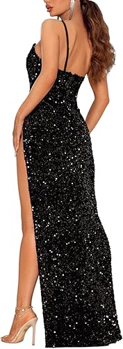 Miniatura 2 de Vestido largo de cóctel de noche sin mangas con hombros descubiertos y abertura para mujer