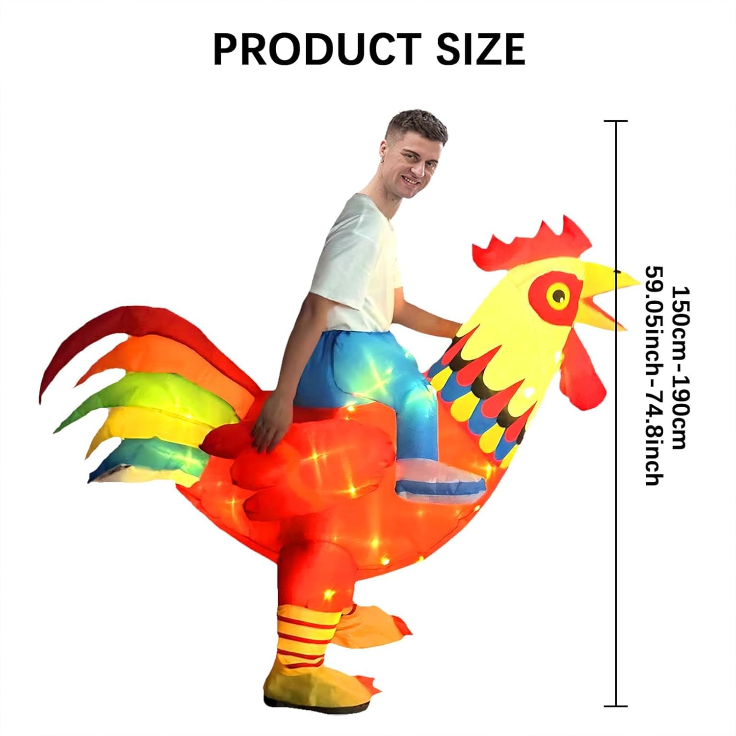 Inflatable Chicken Costume Adult with Lights, Funny Halloween Costume Ride on Rooster Costume for Party Christmas - Image 3