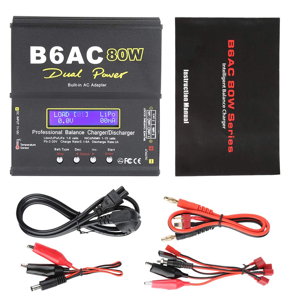 B6AC 80W Schwarz Digital LCD Balance Ladegerät Entlader Für Li-Ion NI-NiCd NI-MH RC Batterie 100V-240V EU-Stecker Ladegerät Entladegerät Für Modellbau Akkus