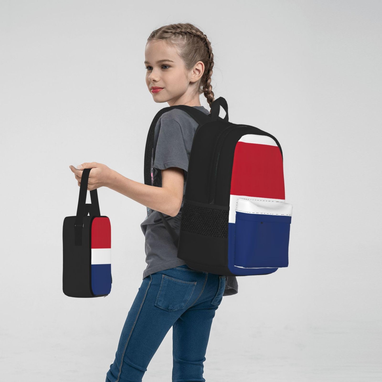 Plecak z flagą holenderską dziecko chłopcy dziewczęta pudełko na lunch szkoła torba zestaw uczniów szkół średnich student prezent, Czarny, One Size, Bagaż