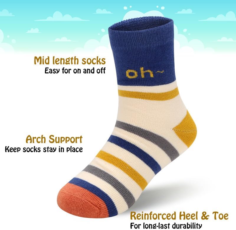 Padgene 10 Pairs Kids Boys Fun Novelty Socks Toddler None Slip Cotton Crew Dress Socks Cartoon Dinosaur Car Shark Stripes - Image 4