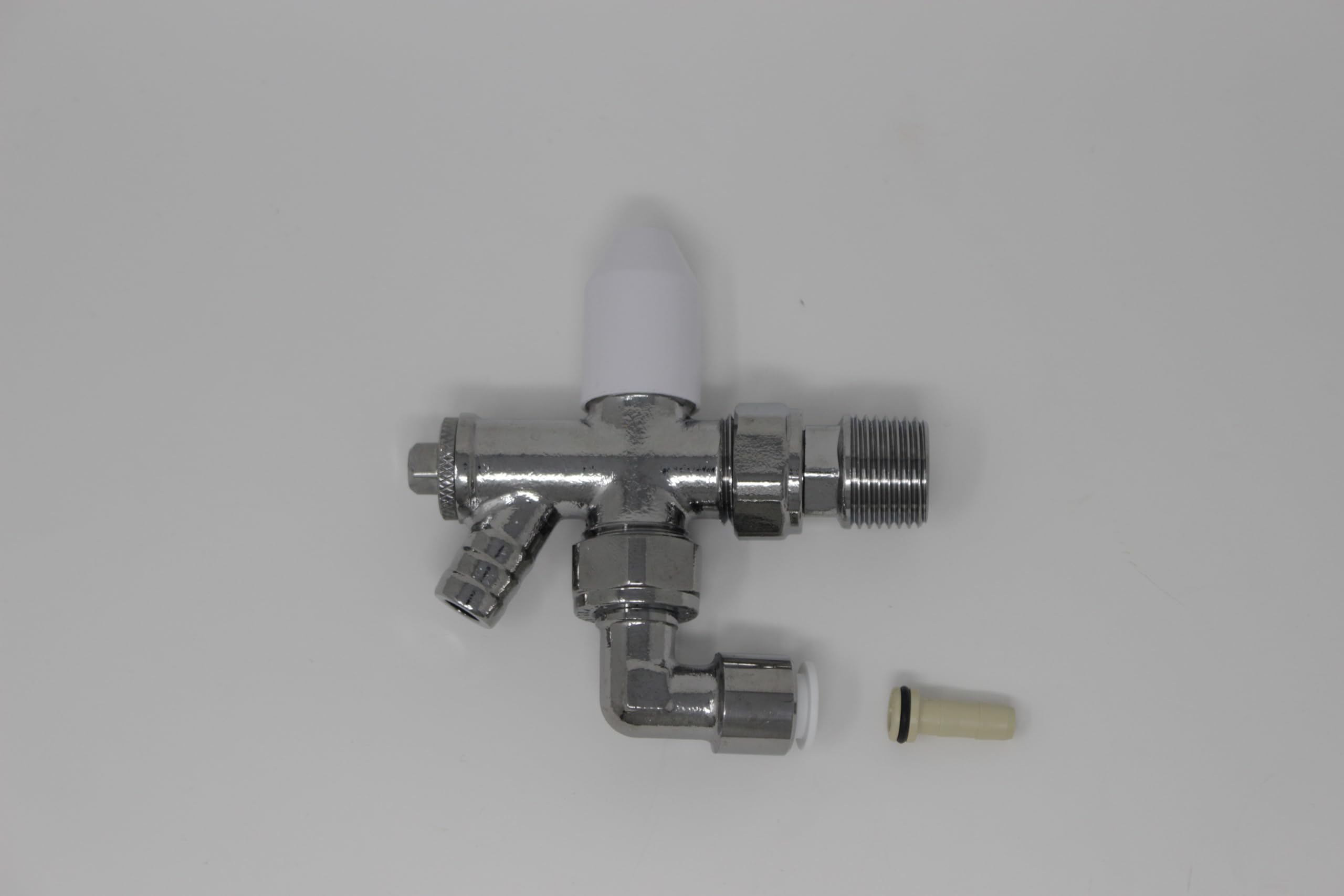 Myson Chrome Matchmate Radiator Valve 10Mm Lockshield Angled Drain-Off Pushfit 90 Degree Elbow
