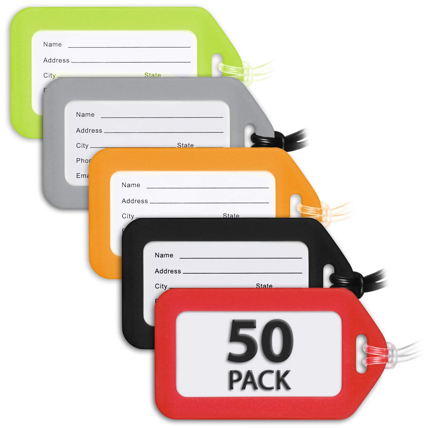 MIFFLIN Luggage Tags (Variety, 50 PK), Bag Tag for Baggage, Suitcase Tags Bulk