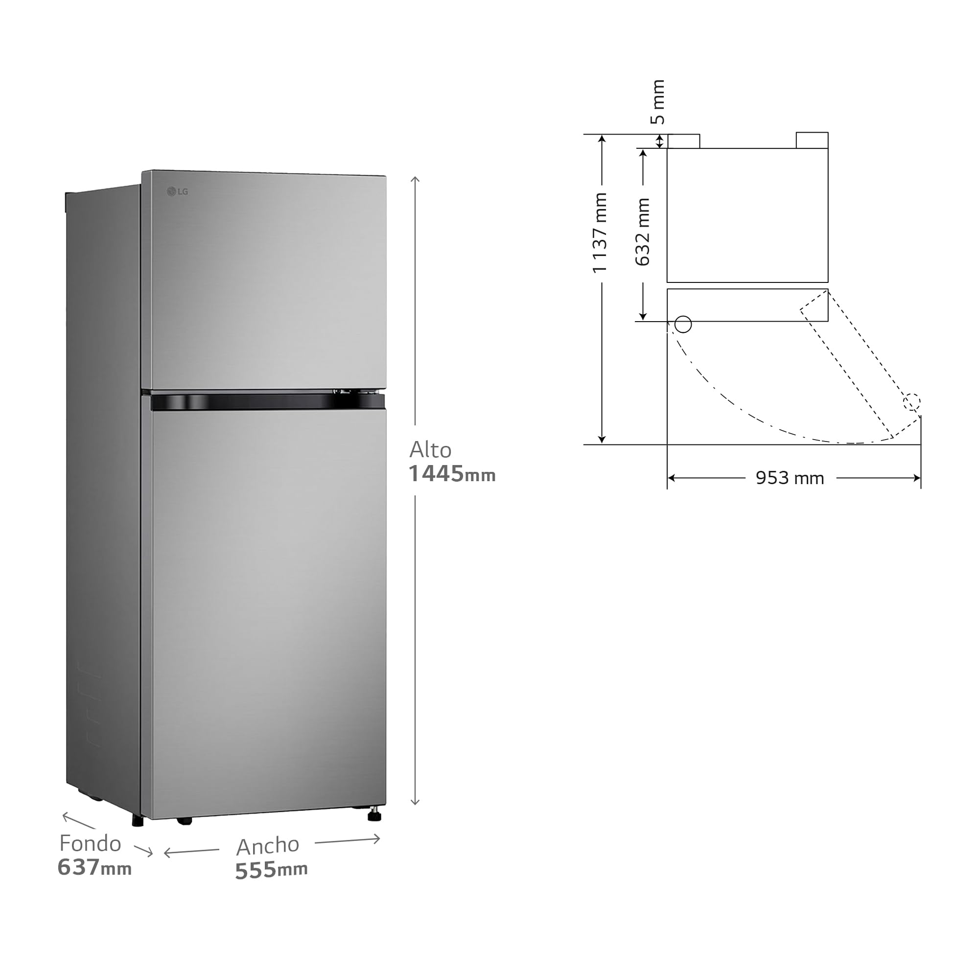 LG GTBV22PYNJ - Frigorífico Dos Puertas Total No Frost, 1,45m, Clasificación E, Inox antihuellas