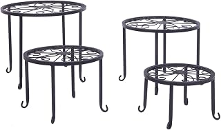 Ochine 4 Pack Plant Stand Indoor Outdoor Flower Pot Planter Holder Black Metal Display Shelf Garden Balcony Home Patio Display Rack Decor Living Room 1 Tier Plants Stands (Ship from USA)