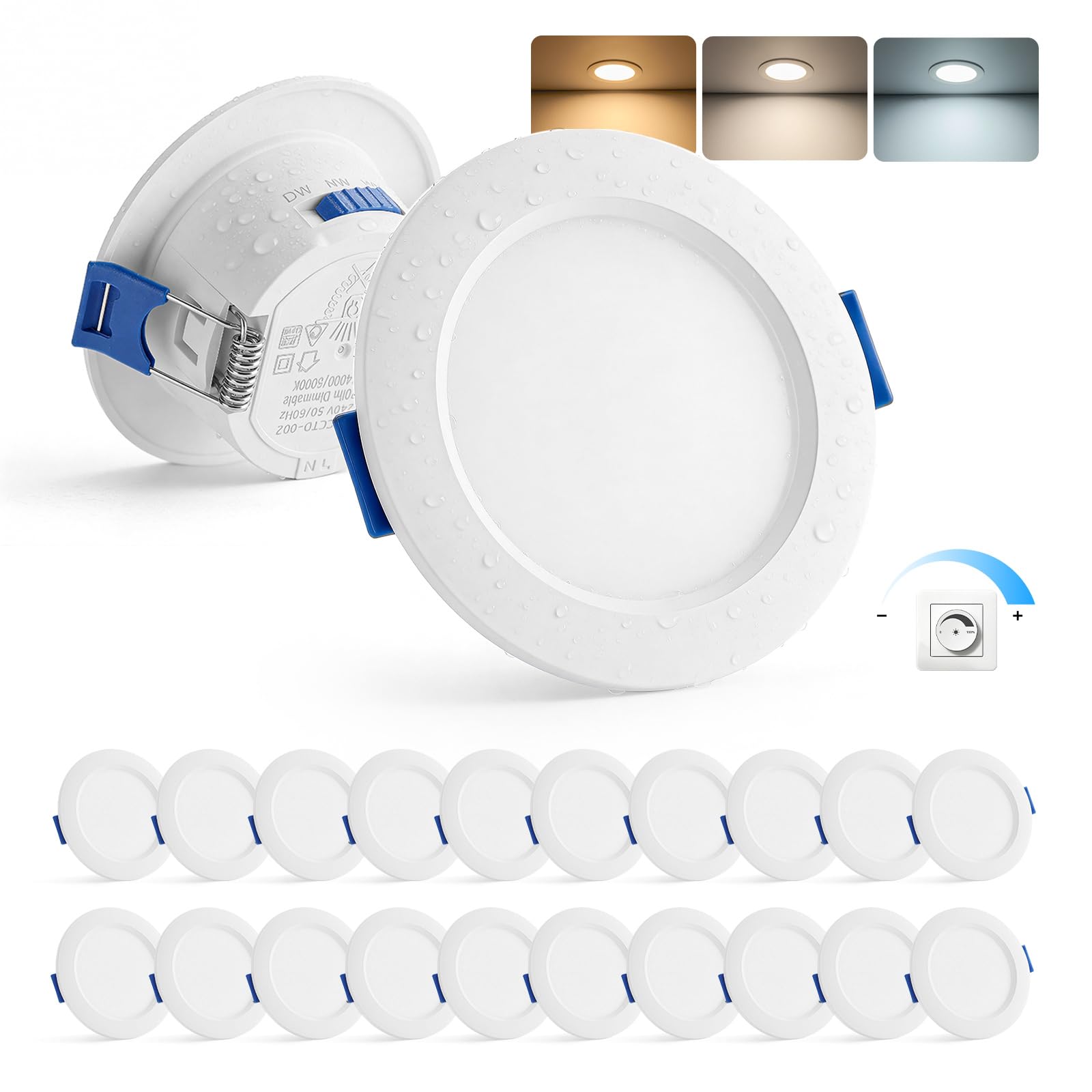 Gr4tec Einbaustrahler LED Dimmbar, 4W Spots 230V 55-68mm Lochmaß, 20er Set | Warmweiß Neutralweiß Kaltweiß Deckenspots, 30mm Ultraflach, 320LM, IP44 Spots Deckenleuchte Einbauspots für Badezimmer Küche