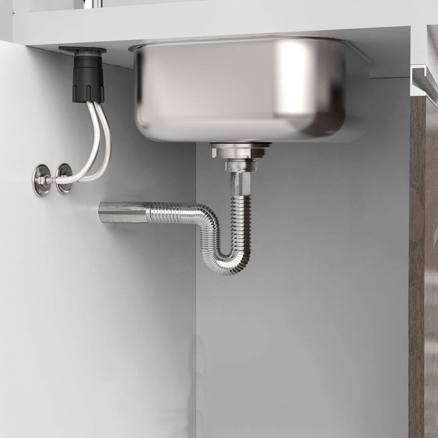 Puri Pro Flexible and Expandable Drain Magic Pipe Universal Plastic Angle Tube for Kitchen Bathroom Sink Sewer Drain Wash Basin Bathroom Sink Made In ITALY or UAE (Magic Pipe 1-1/4" (32mm) Chrome)