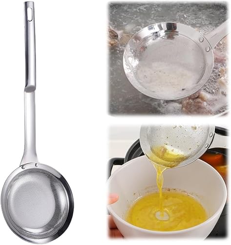 Miniatura 15 de Cuchara coladora de acero inoxidable de malla fina, colador de malla extrafina con asa, cuchara espumadera de acero inoxidable 304, accesorio de B