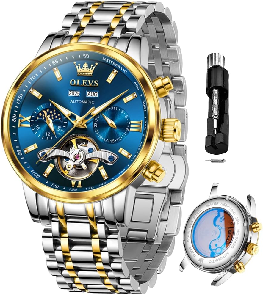 OLEVS Automatic Watches for Men Luxury Skeleton Multi-Function Mechanical Watch Self Winding Date Waterproof Luminous Mens Watch