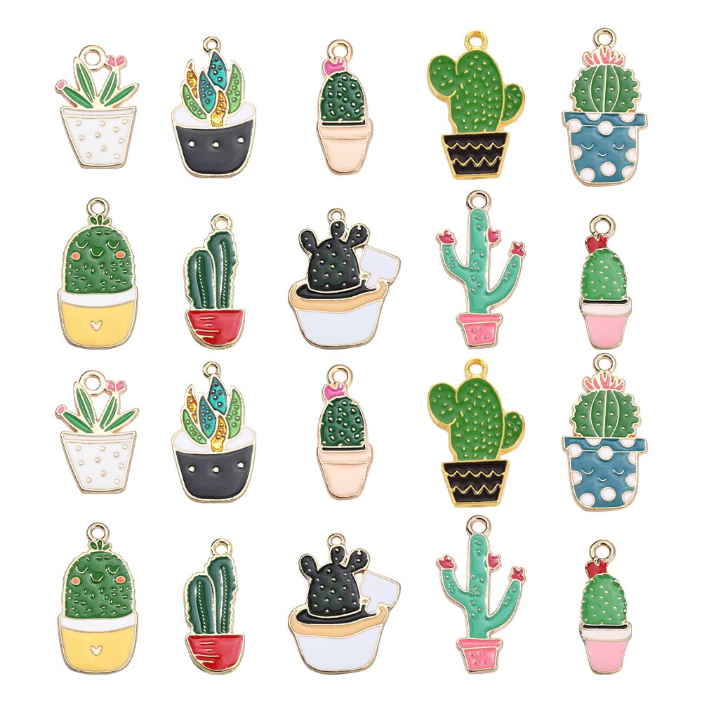 Airssory 30 Pcs 10 Styles Enamel Tropical Cactus Charms Green Succulent Plants Charm for Jewelry Making Earrings Necklace Bracelet