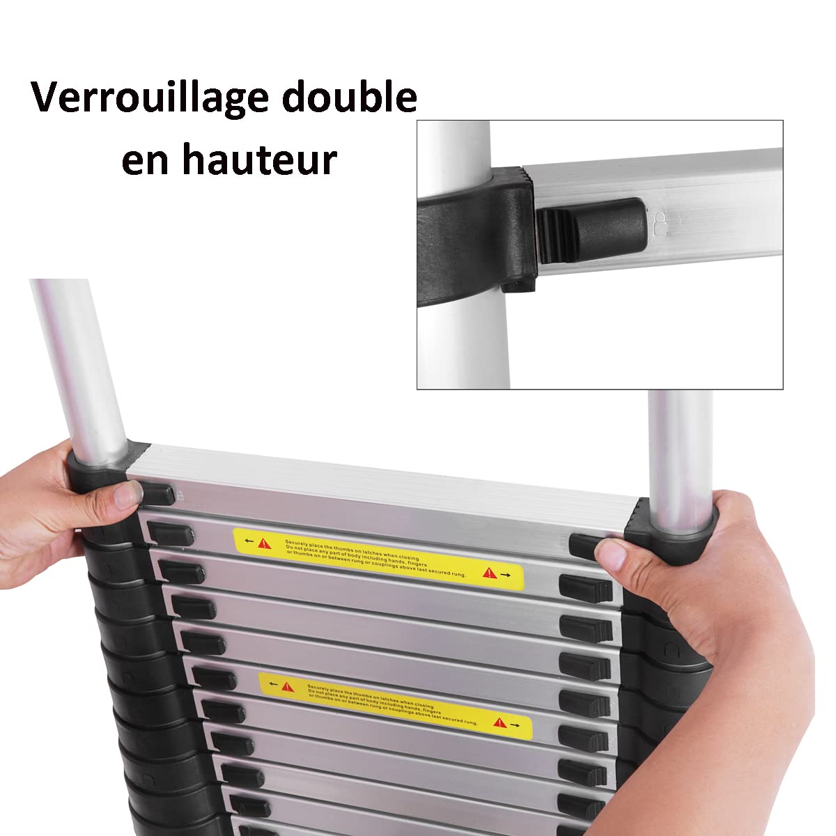 Échelles télescopiques 6,2m avec Crochets, 15 marches échelle en Aluminium, échelle multifonctionnelle avec protège-Doigts, échelle Extensible Pliable pour toiture, Charge Maximale 150kg