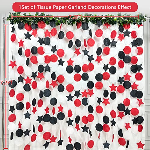 Image of 173 Ft Red Black and White Party Decorations Big Star Circle Dots Backdrop Streamer Garland for Graduation Birthday Engagement Wedding Bachelorette Casino Poker Pirate Theme Party Supplies