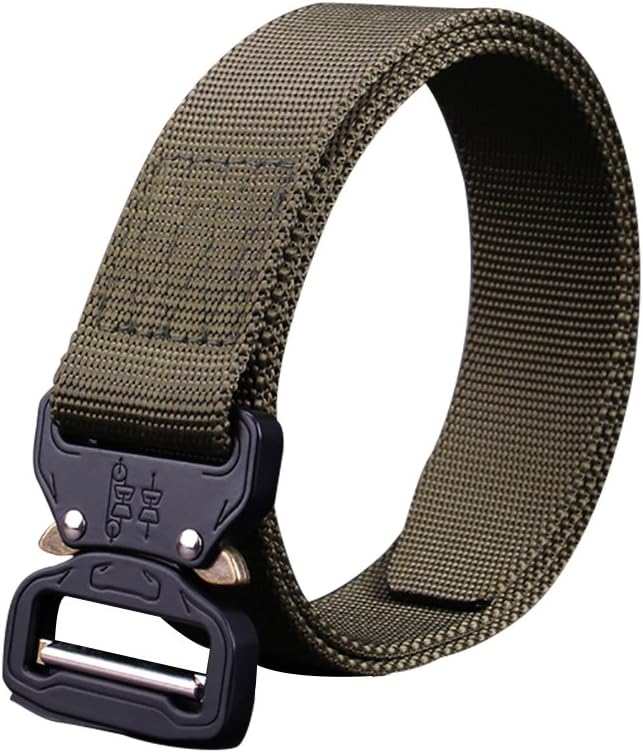 Tactical Belt (Army Gree) Tactical Belt, Military Style Webbing Riggers Web Belt with Heavy-Duty Quick-Release Metal Buckle