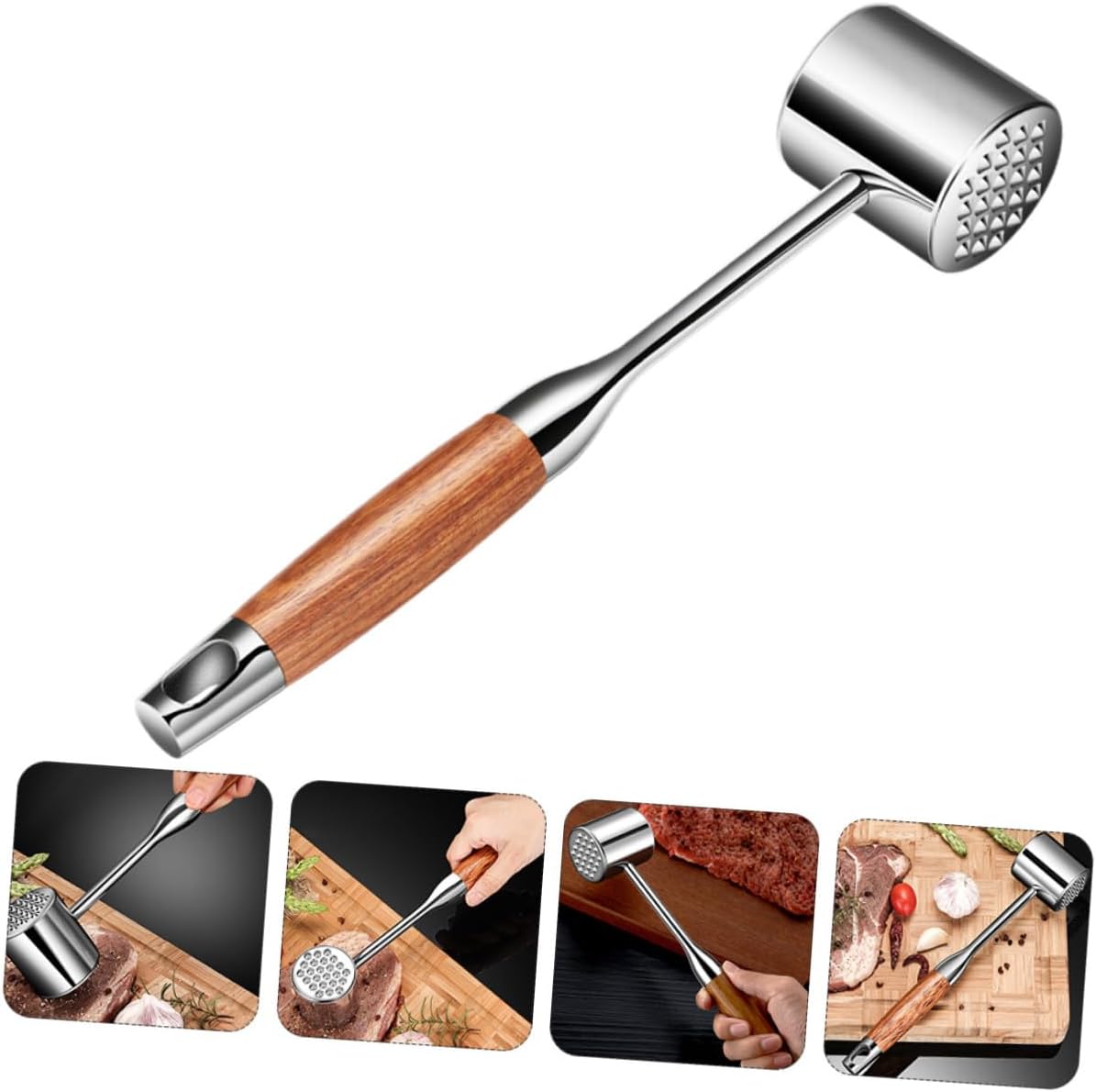 Alasum Stainless Steel Meat Mallet Tenderizer 304 Hammer Pounder Kitchen Tool for Beef Steak Chicken with Dual-sided Head Suitable for Home Cooking Random Color