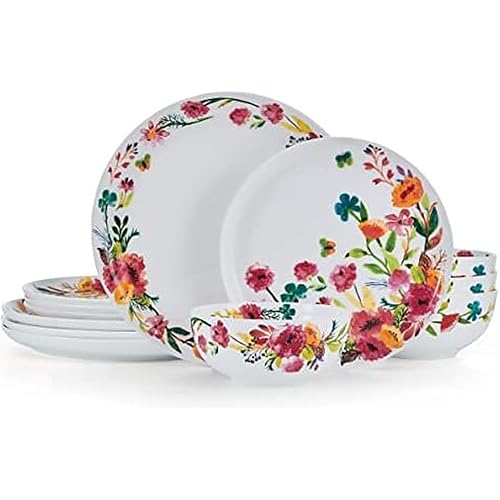 Mikasa Karina Bone China Lightweight Chip Resistant 12 Piece Dinnerware Set, Service for 4