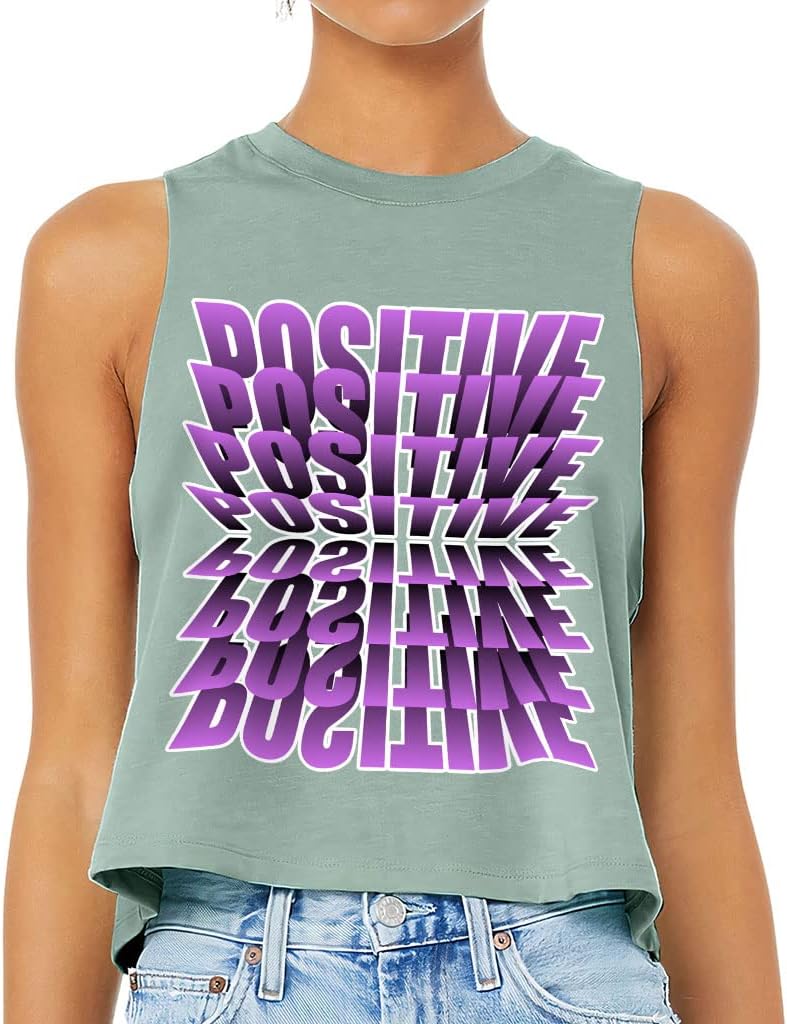 Positive Quote Racerback Cropped Tank - 3D Graphic Women's Tank - Printed Tank Top