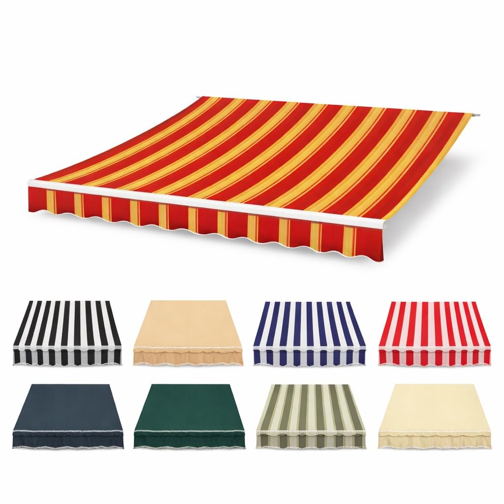 Ersatz Markisentuch 200 300 400 500 cm Markisenstoff Wasserabweisend UV-beständig Markisenbespannung Mit Volant Sonnenschutz Tuch Für Balkon Terrasse Garten Außenbereich(Red Gold,380x250cm)