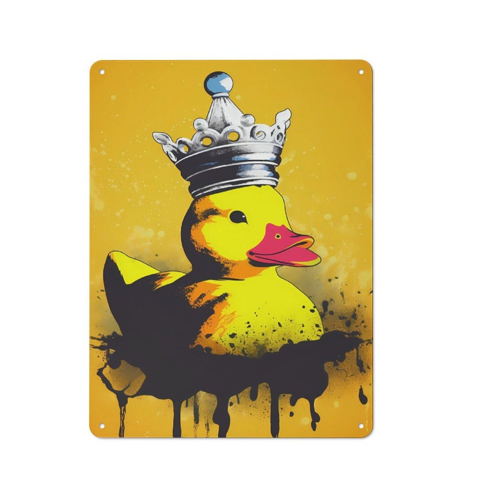 Junmoney Rubber Duck With Crown Rustic Metal Sign 40X30cm Featuring For Hallway Wall, For Collectors Decorating Hallways And Entrance Areas