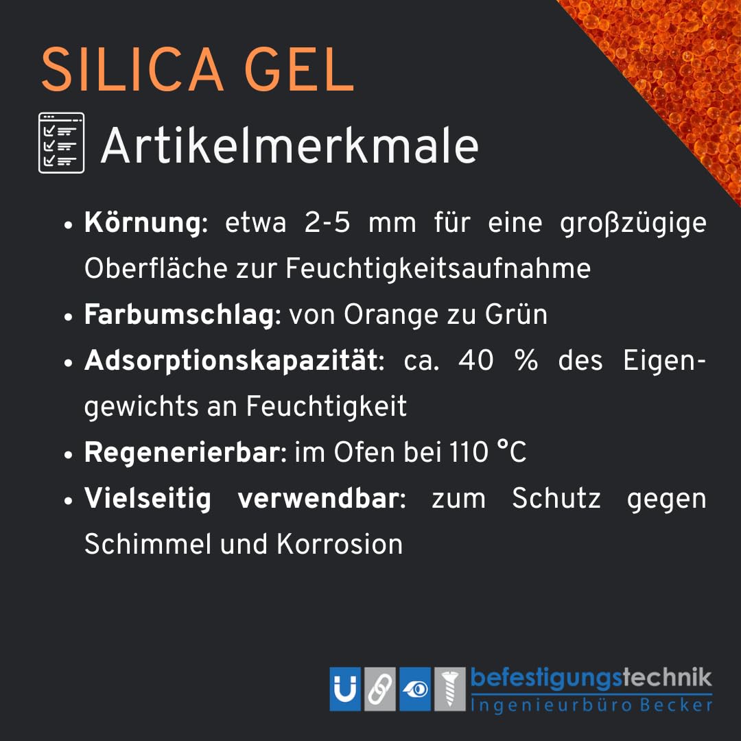 1 kg Silica Gel Orange Trockenmittel Indikator regenerierbar Entfeuchter (1 KG)