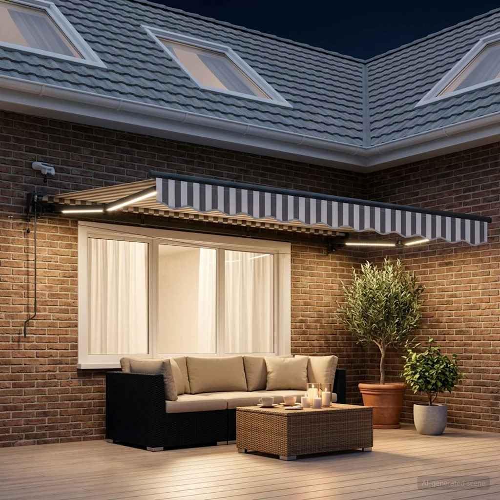 Tenda da Sole Elettrica, Poliestere, Parete, Grigio/Bianco, 3 x 2.5 m, 26.28kg