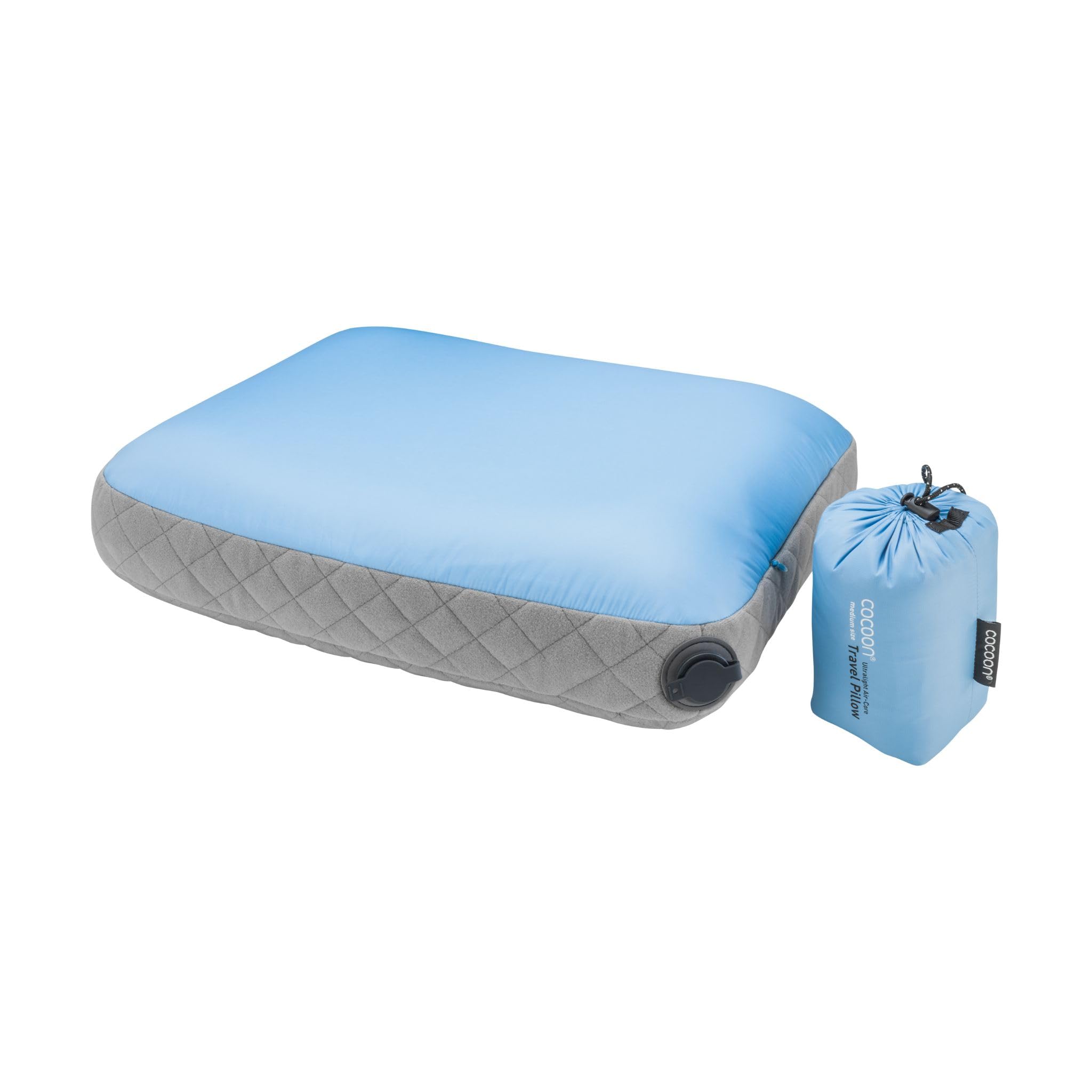 Cocoon Air-Core Oreiller ultraléger Bleu Clair/Gris 28 x 38 cm | Support réglable gonflable, léger et compact, coque douce et confortable pour le camping, les vols et les voyages en voiture
