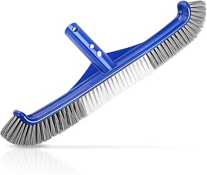 Pool Brush Head, 17" Pool Brushes for Cleaning Pool Walls, Curved Ends High-Efficiency Pool Scrub Brush,Premium Nylon Bristles Pool Brush with EZ Clip