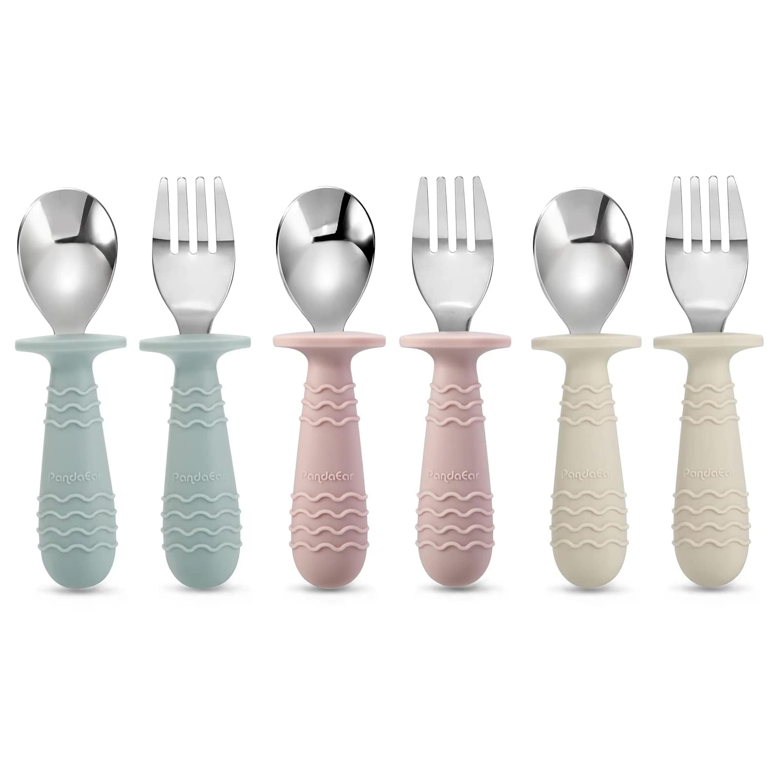 6 Pieces Baby Toddler Silicone Stainless Steel Utensils, Silverware Spoon Fork for Baby T…