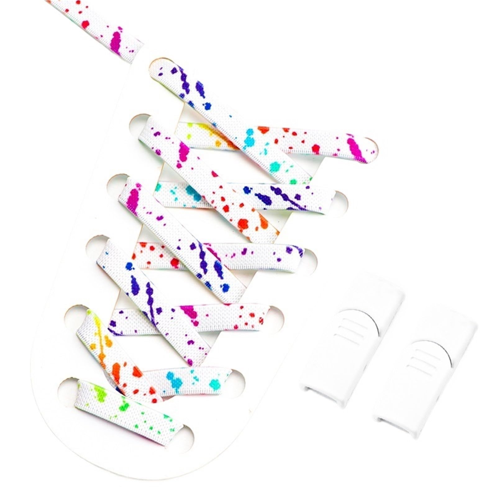 4 pares de cordones con hebilla magnética sin, estampado tinta salpicada, planos y elásticos, for zapatillas deporte for niños adultos Para Zapatillas Deportivas