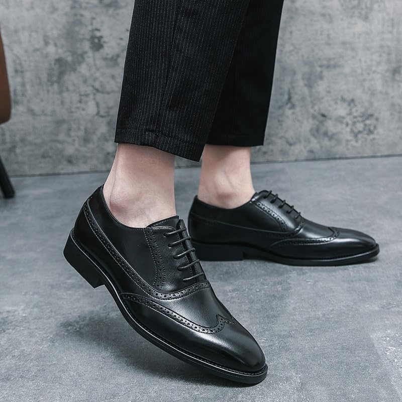 Men Oxford Dress Shoes Lace-up Non Slip Classic Pointed Toe Evening Patent Leather2