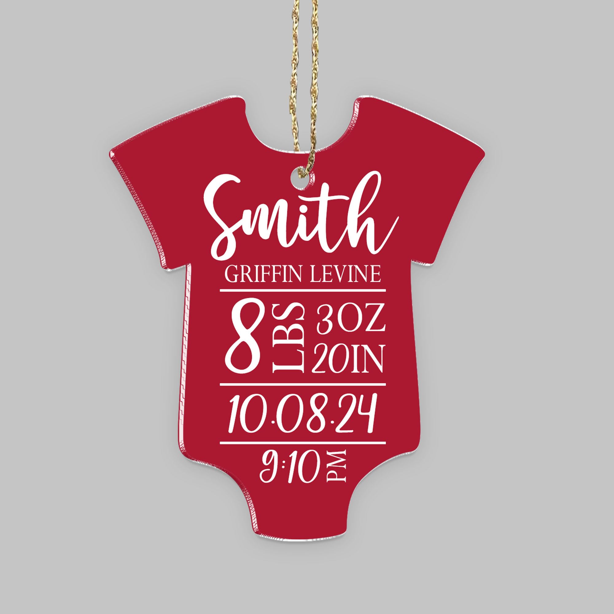 Personalized Acrylic Baby's First Christmas Ornament with Birth Stats, Baby Announcement with Birth Statistics Ornaments for Xmas Tree, Baby Bodysuit Keepsake Gifts for Baby Boy Girl Newborn Grandbaby