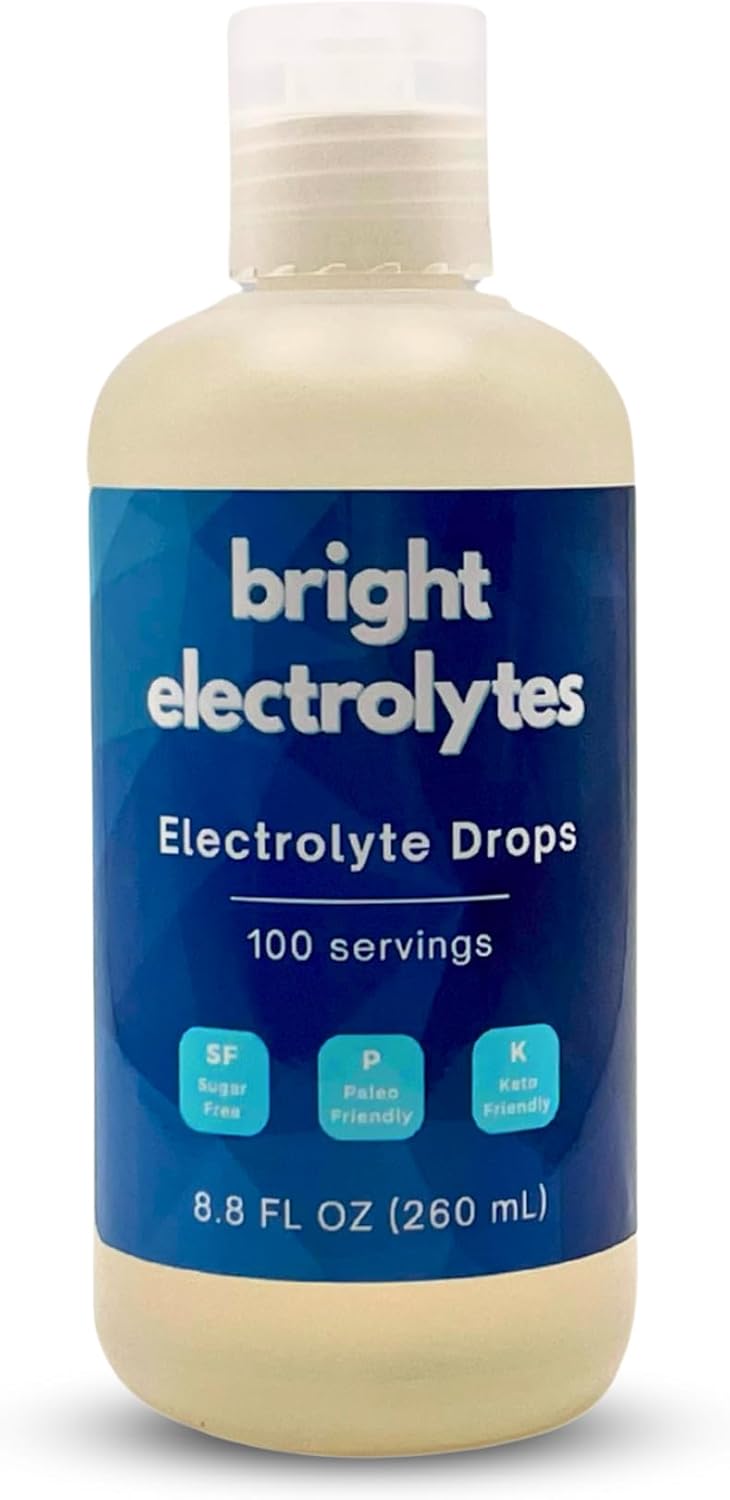 Bright Electrolyte Drops, Liquid Hydration, Zero Sugar, Unflavored with Sodium, Magnesium Gluconate, Potassium, Trace Minerals, Keto, Fasting, Paleo Support, 19.25 fl oz Bulk Supply
