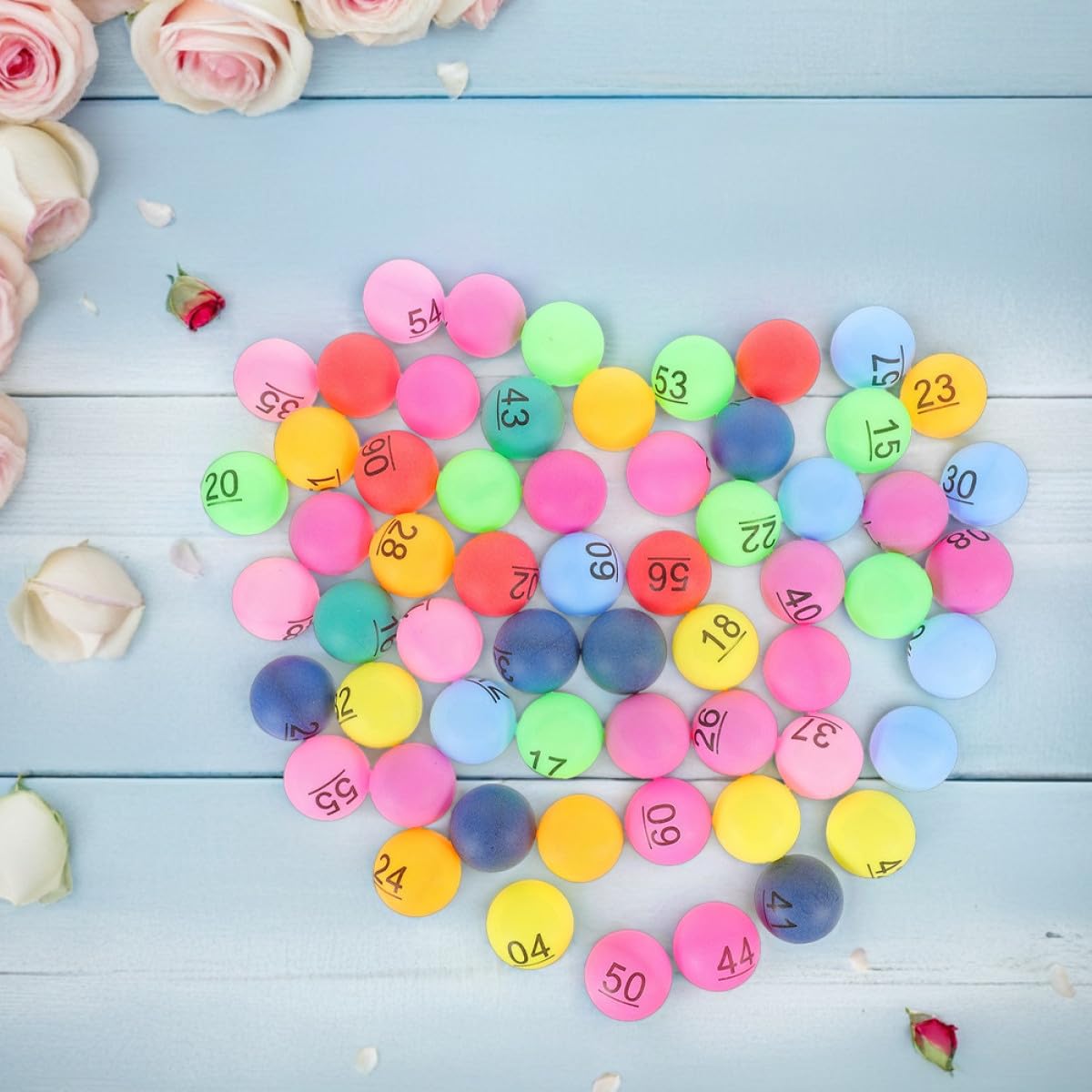 Boules de Loto Numérotées 1 à 90 en Plastique Coloré 4 cm pour Jeux de Bingo et Tombola