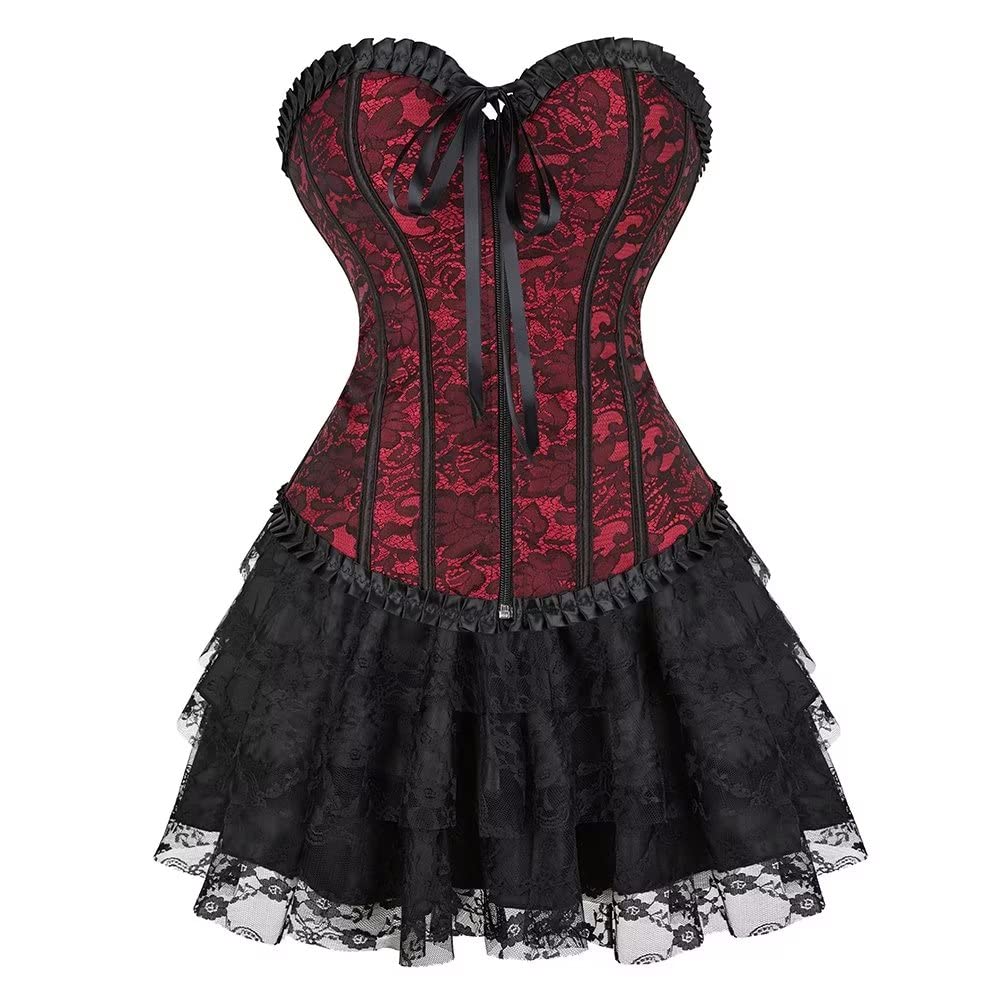 Josamogre Corset Femme Bustier Jupe Robe Dress Sexy Lace Dentelle Fermeture éclai Floral Guêpière Lingerie Grande Taille Vintage
