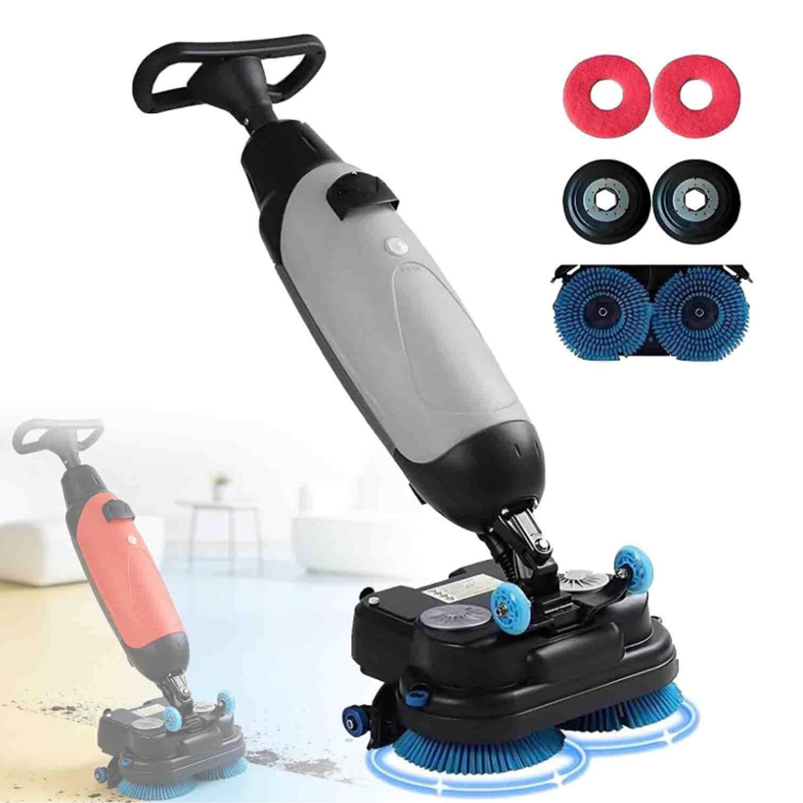 Hydravex Grey Commercial Floor Scrubber Machine, Lightweight Electric Floor Cleaner With 17" Cleaning Width, Walk Behind Floor Scrubber Dryer Rotary Double Brushes, 360° Rotating Head