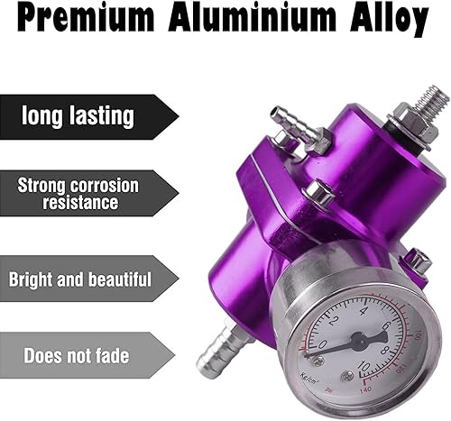 Miniatura 10 de Kit universal de regulador de presión de combustible ajustable, regulador de combustible de aluminio, regulador de presión de inyección de aceite de