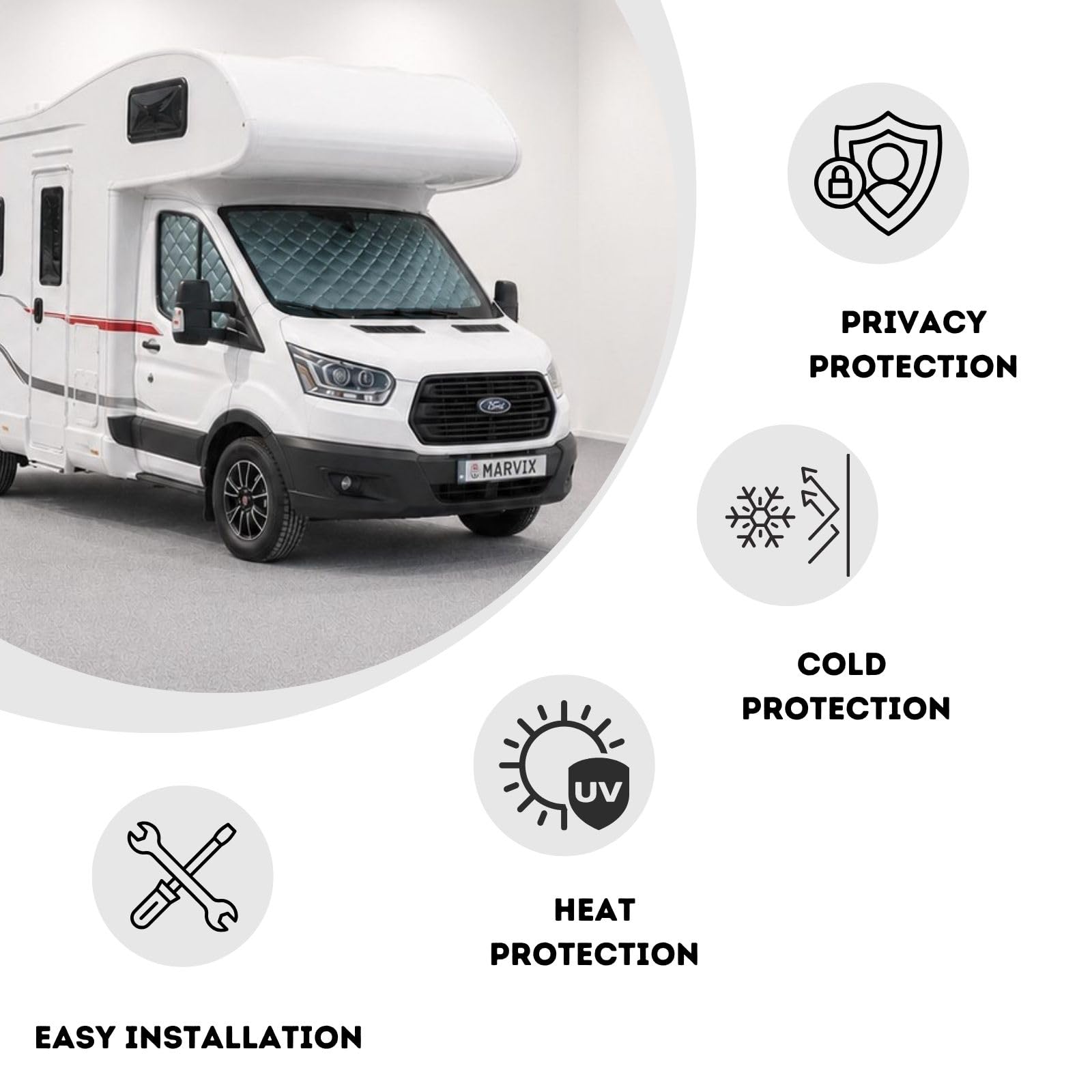 Maty Termiczne Izolacyjne Wewnętrzne na Przednie Szyby 9 mm Materiał Ford Transit od 2015
